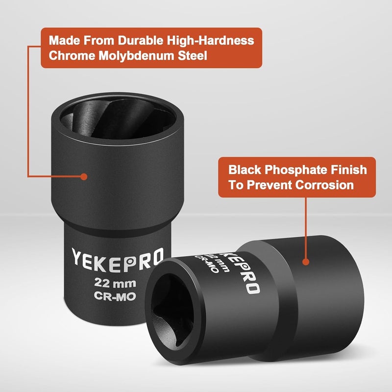 YEKEPRO 17mm 1/2" Drive Lug Nut Remover for Damaged, Rusted, Nuts & Screws, Twist Socket, 1 Piece - Image 2